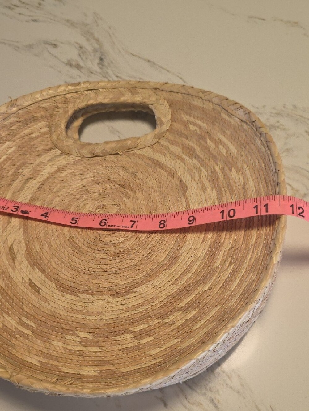 Round Woven Straw Carry Basket - Natural Beige Neutral Tote - Picture 5 of 7